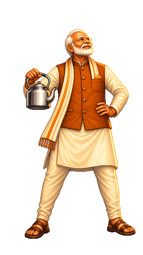 Chaiwalla proudly raising a chai kettle