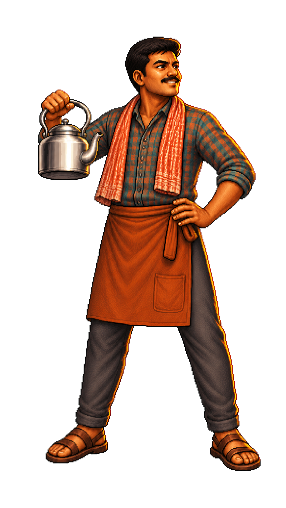 Chaiwalla proudly raising a chai kettle